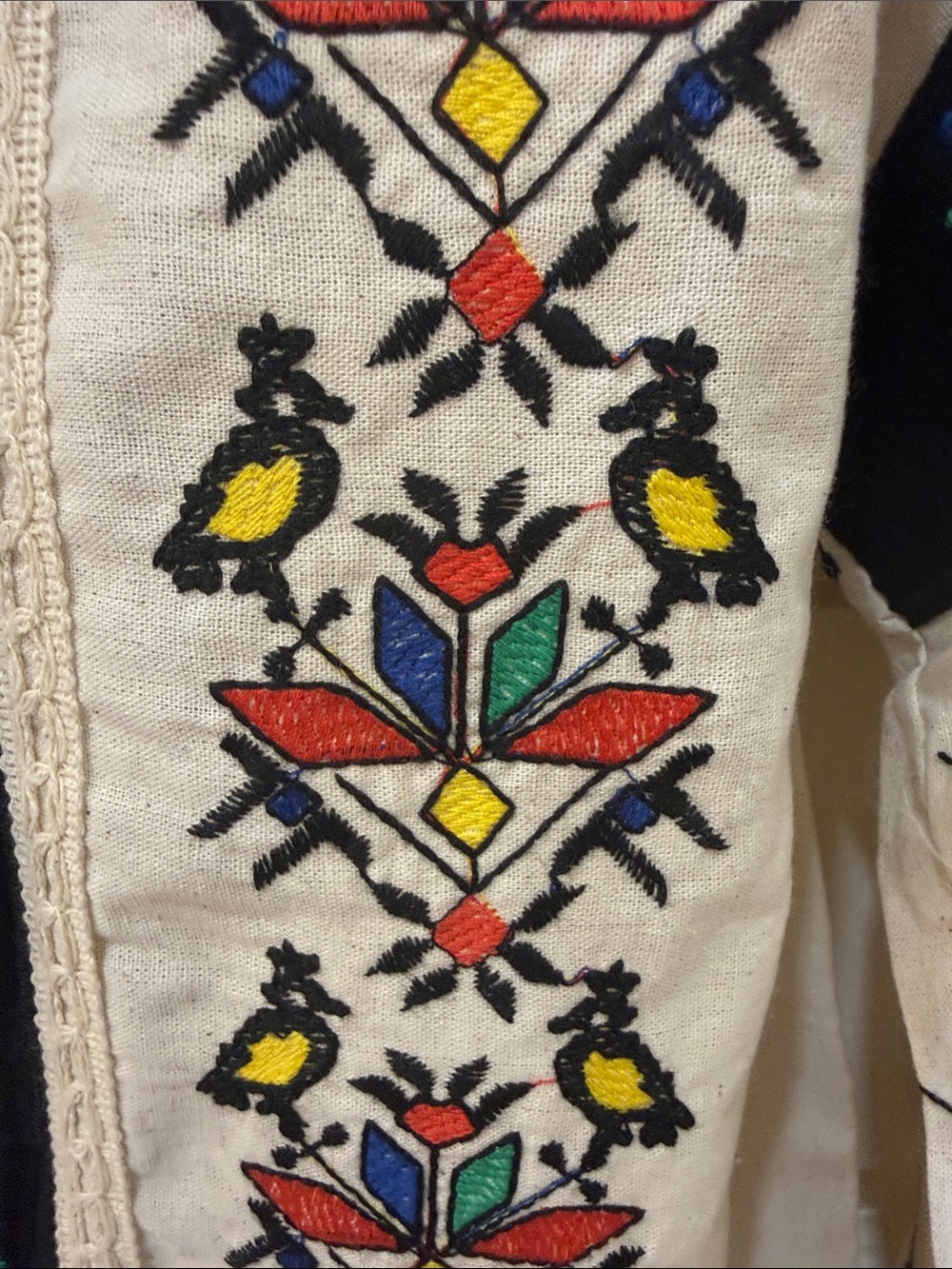 Embroidered Boho Peasant Blouse - Cream with Multicolor Accents - Picture 4 of 6
